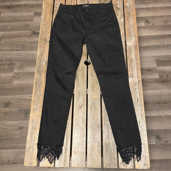 Anthropologie Driftwood Jackie Black Wash Lace Jeans 25 - Picture 2 of 6